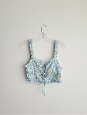 NWT Toby Heart Ginger Blue Floral Ruffled Dawn Crop Top